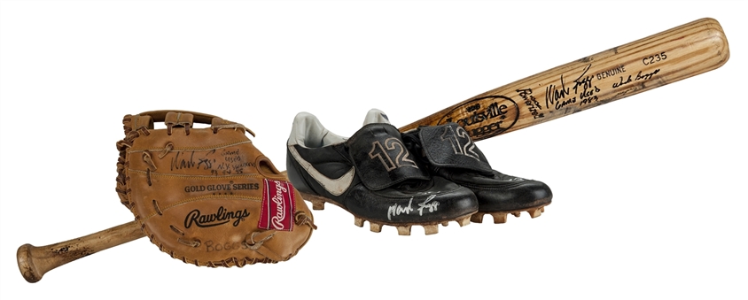 Wade Boggs Game Used Lot of (3) - Bat, Fielders Glove and Cleats (PSA/DNA)